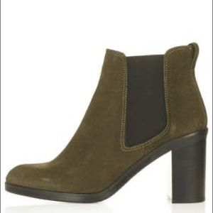 TOPSHOP Missile Olive Green Suede Chelsea Boots